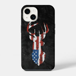 Coque Pour iPhone 14 Cerf au drapeau américain sur cuir