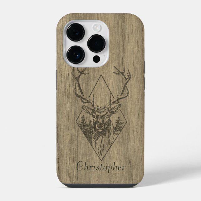 Coque iPhone Cerf - bois gravé - bois (Verso)