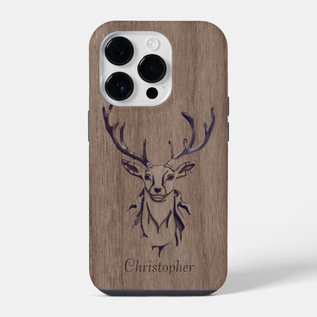 Coque iPhone Cerf - bois gravé - bois (Verso)