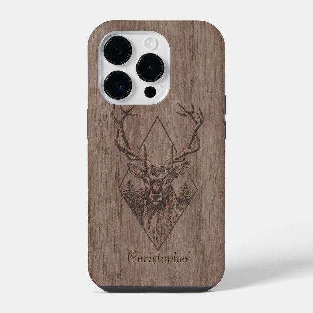 Coque iPhone Cerf - bois gravé - bois (Verso)
