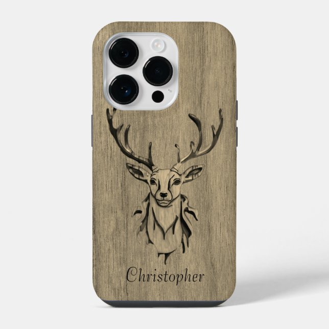 Coque iPhone Cerf - bois gravé - en bois (Verso)