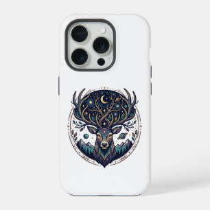 Coque iPhone 15 Pro Cerf Céleste Lune Mystique & Art Stellaire