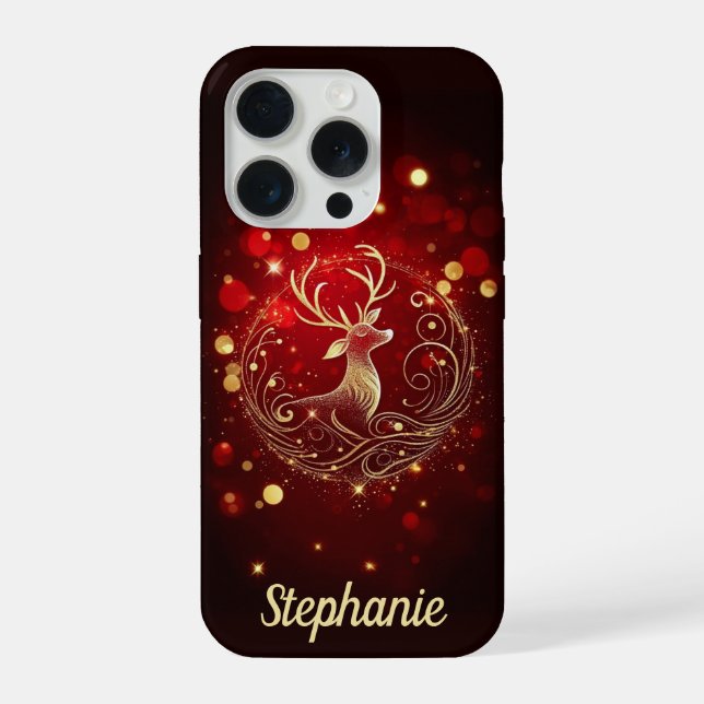 Coque iPhone Cerf radieux en or (Verso)