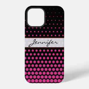 Coque iPhone 12 Pro Cerise à pois élégant moderne noir