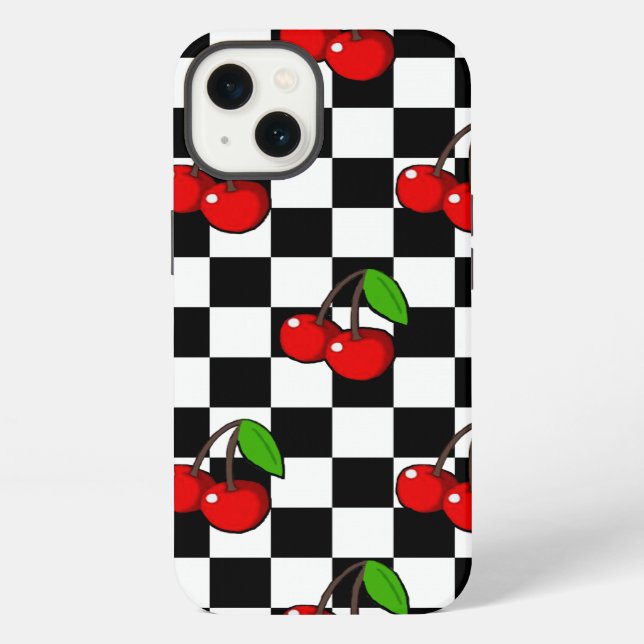 Coque iPhone Cerise et carreaux (Verso)