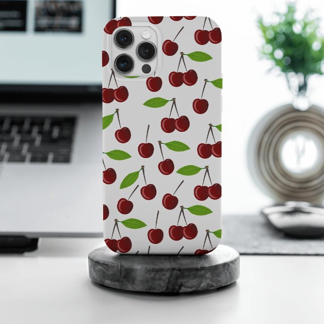 Coque iPhone Cerise Rouge, Motif De Cerises, Feuilles, Fruits (Créateur téléchargé)