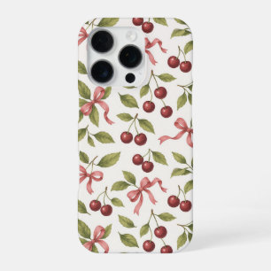 Coque iPhone 16 Pro Cerises à l'aquarelle avec Ruban - Fruit Élégant