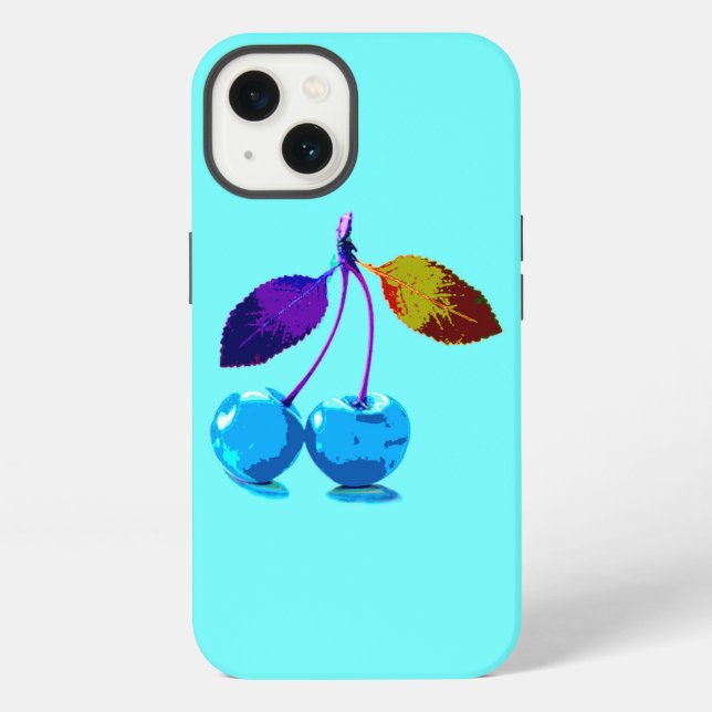 Coque iPhone Cerises bleu clair vibrant  (Verso)