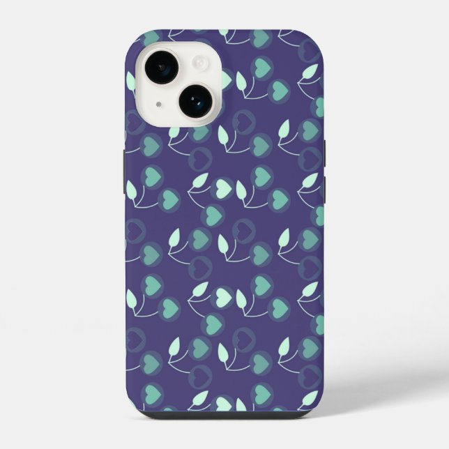 Coque iPhone cerises bleues de cœur (Verso)