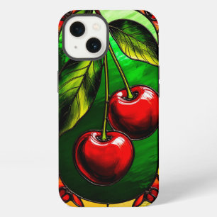 Etui iPhone 13 Cerises rouges vives et feuilles vertes