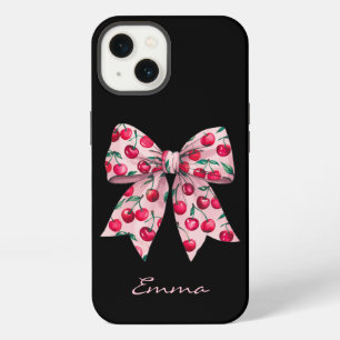 Etui iPhone 13 Cerises sur un nœud rose, Mignon, Moderne, Aquarel