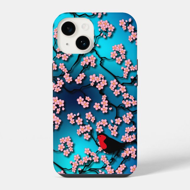 Coque iPhone Cerisier Fleur de Ciel Bleu (Verso)