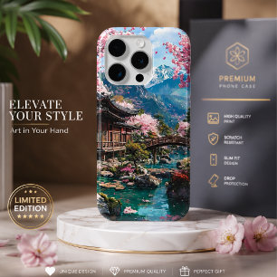 Coque iPhone 15 Pro Cerisier Fleur Mariage Élégant Or cas
