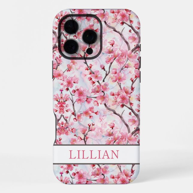 Coque iPhone Cerisiers Fleuris Sakura Monogramme (Verso)