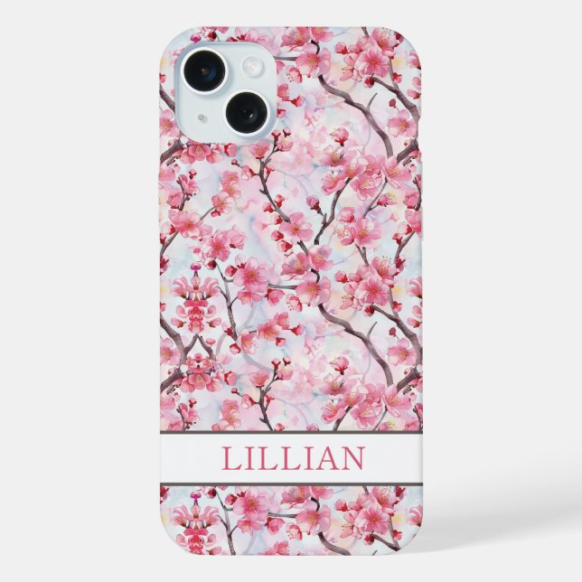 Coque iPhone Cerisiers Fleuris Sakura Monogrammés (Verso)