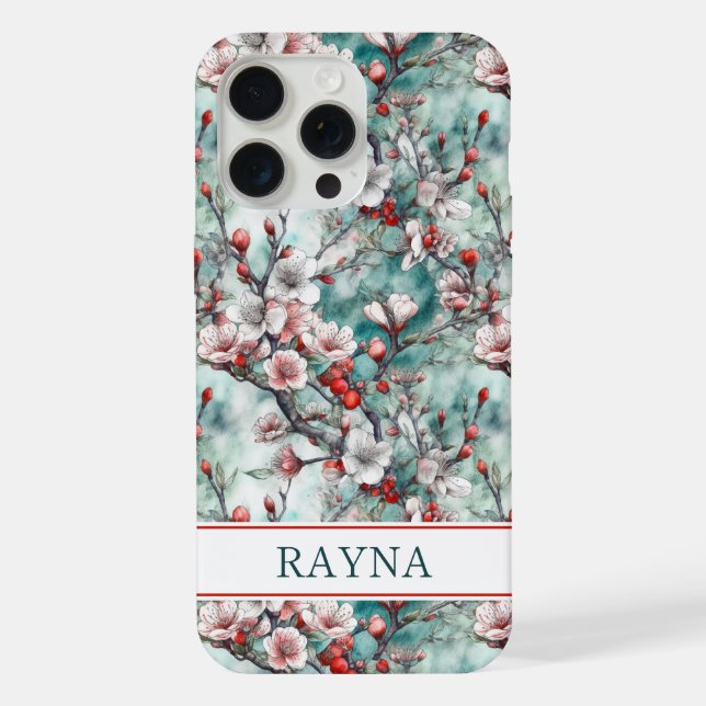Coque iPhone Cerisiers Sakura Imprimé Monogrammé (Verso)