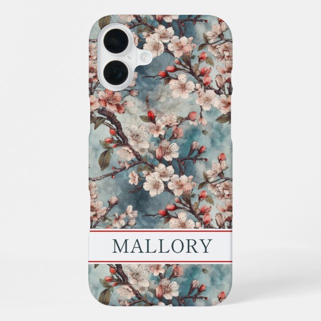 Coque iPhone Cerisiers Teinte Sakura Imprimée Monogrammée (Verso)