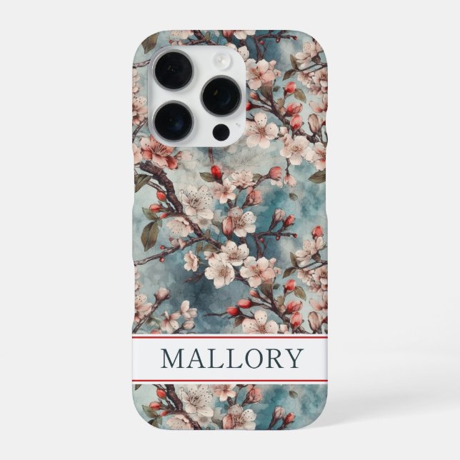 Coque iPhone Cerisiers Teinte Sakura Imprimée Monogrammée (Verso)