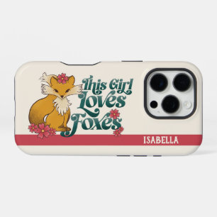 Coque iPhone 16 Pro Cette Fille Aime les Renards avec des Fleurs Nom P