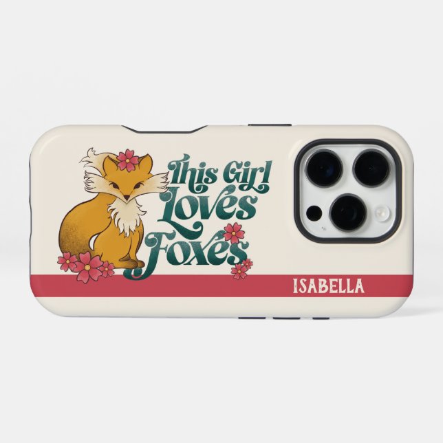 Coque iPhone Cette Fille Aime les Renards avec des Fleurs Nom P (Verso Horizontal)