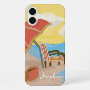 Coque iPhone 16 Plus Chaise de plage d'été illustrée