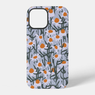 Coque iPhone 12 Champ de camomille motif sans couture sur fond gri