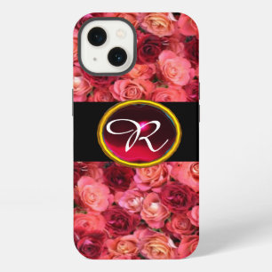ETUI iPhone 13 CHAMP DE ROSES ROUGES ET ROSES ,GEMME RUBIS ROUGE