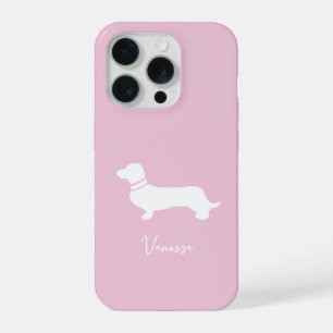 Coque iPhone 15 Pro Champagne blush rose personnalisé dachsund moderne