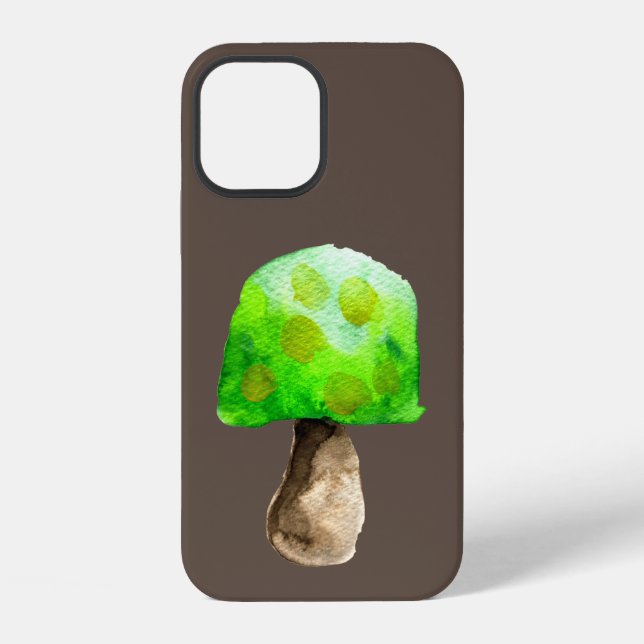Coque iPhone Champignon vert aquarelle champignons mignons (Verso)