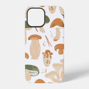 Coque iPhone 12 Champignons comestibles motif sans couture. Linogr