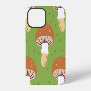 Coque iPhone 12 Champignons d'automne : motif vert continu.