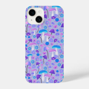 Coque iPhone Champignons et fleurs de rêve Turquoise violet