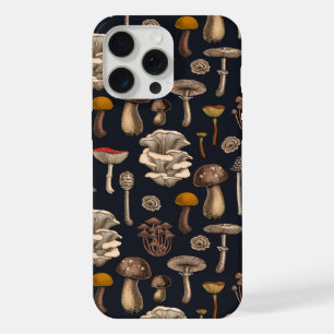 Coque iPhone 15 Pro Max Champignons sauvages sur fond noir graphite