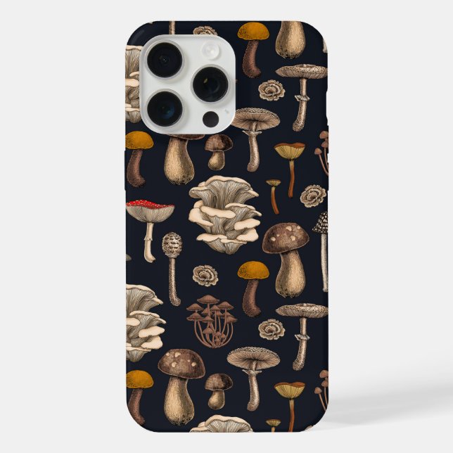 Coque iPhone Champignons sauvages sur fond noir graphite (Verso)