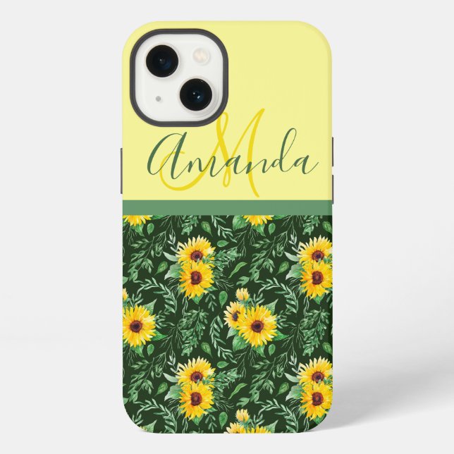 Coque iPhone Champs de Tournesol Monogrammés (Verso)