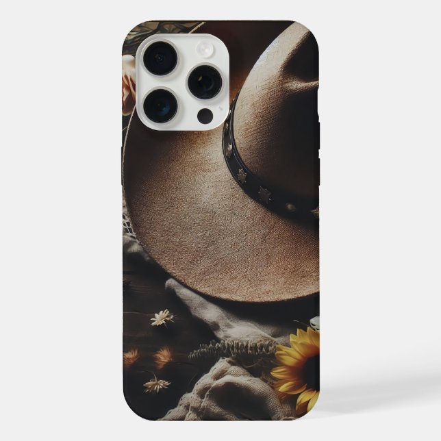 Coque iPhone Chapeau de cowboy occidental avec des florales (Verso)
