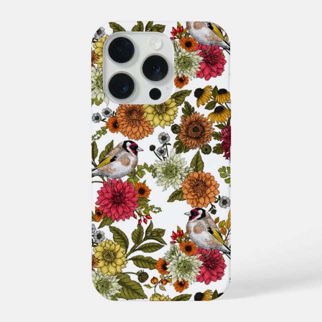 Coque iPhone Chardonnerets et fleurs (Verso)