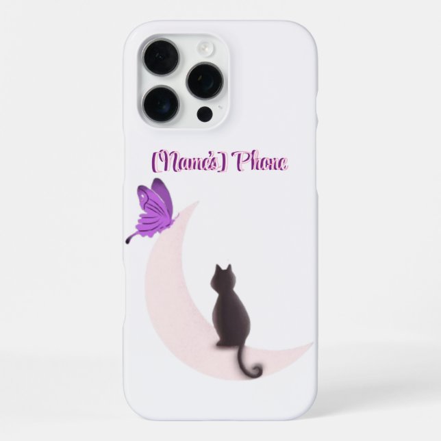 Coque iPhone Charmant Chat Kawaii sur la Lune avec Papillon Per (Verso)