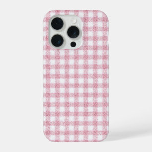Coque iPhone 15 Pro Charme Gingham Rose et Blanc Velouté