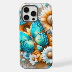 Coque iPhone 15 Pro Max Charme rustique : papillon et marguerite