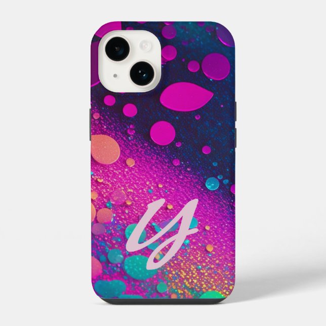 Coque iPhone Chartreuse Monogrammé Magenta Foncé Aqua (Verso)