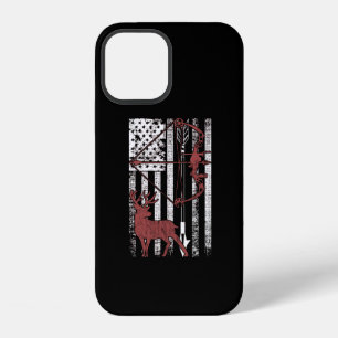 Coque iPhone 12 Chasse à l'arc avec drapeau américain de chasse