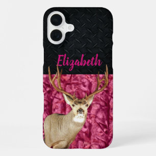 Coque iPhone 16 Plus Chasse au cerf mulet camouflage rose Nom Sports