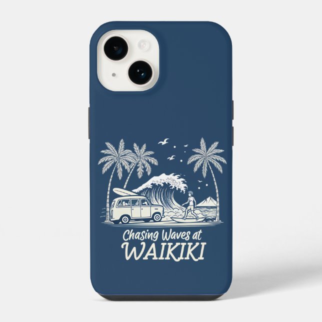Coque iPhone Chasser les vagues à Waikiki (Verso)