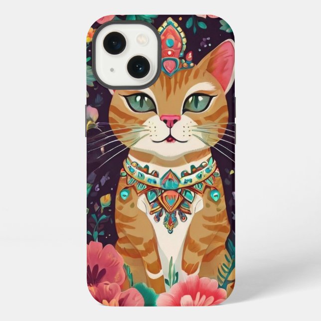 Coque iPhone Chat à bijoux couronné (Verso)