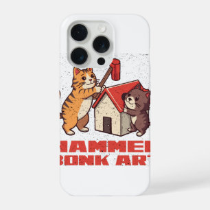 Coque iPhone 15 Pro Chat à Marteau Bonk Mème Drôle Rétro Art Mignon