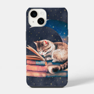 Coque Pour iPhone 14 Chat adorable sur la Lune lisant un livre