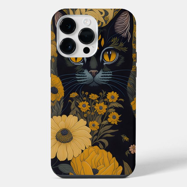 Coque iPhone Chat aux grands yeux devant des fleurs (Verso)
