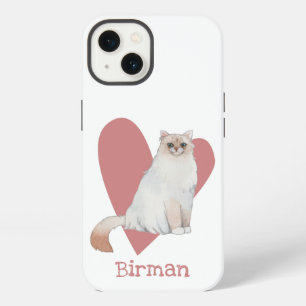 Etui iPhone 13 Chat Birman Aquarelle Kitty Cœur Rose