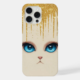 Coque iPhone 15 Pro Max Chat blanc aux yeux bleus, portrait moderne élégan